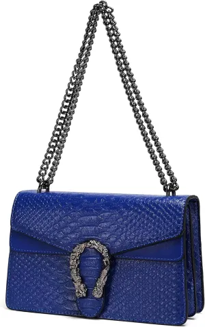 Leather Shoulder Bag Chain Purse for Women - Fashion Crossbody Bags Vintage Snake Print Underarm Bag Square Satchel Handbag