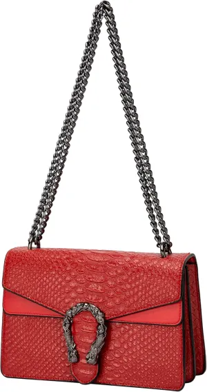 Leather Shoulder Bag Chain Purse for Women - Fashion Crossbody Bags Vintage Snake Print Underarm Bag Square Satchel Handbag