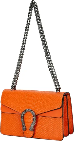 Leather Shoulder Bag Chain Purse for Women - Fashion Crossbody Bags Vintage Snake Print Underarm Bag Square Satchel Handbag