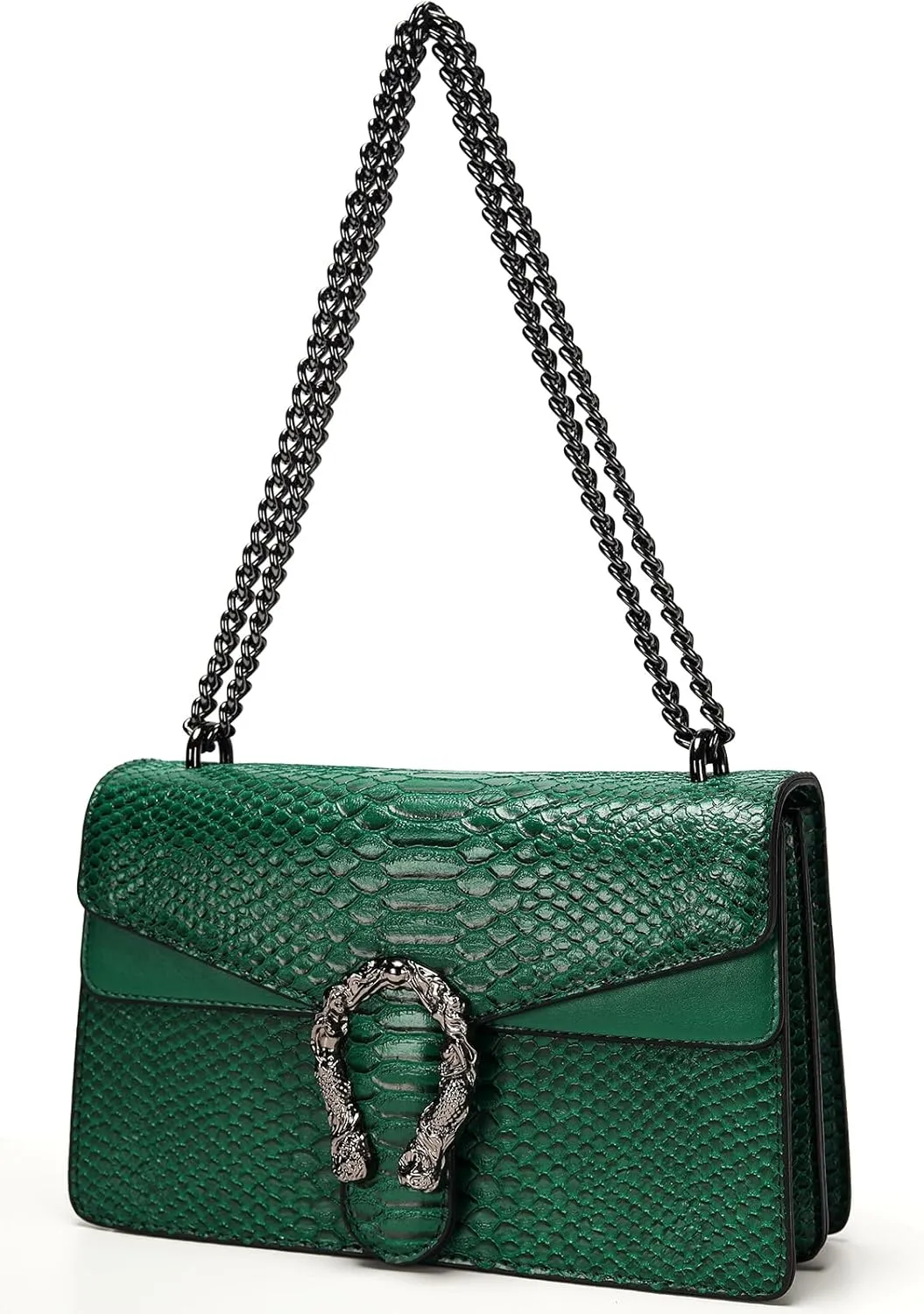 Leather Shoulder Bag Chain Purse for Women - Fashion Crossbody Bags Vintage Snake Print Underarm Bag Square Satchel Handbag
