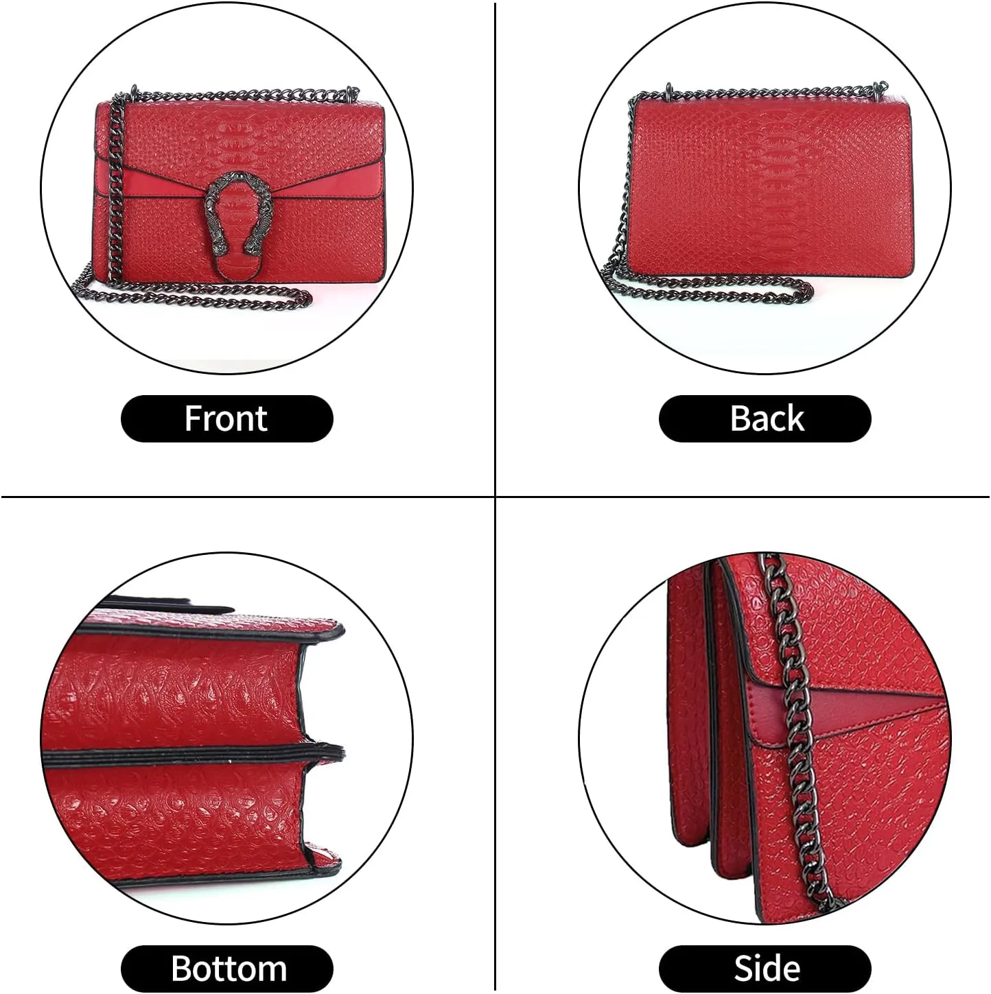 Leather Shoulder Bag Chain Purse for Women - Fashion Crossbody Bags Vintage Snake Print Underarm Bag Square Satchel Handbag