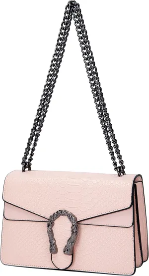 Leather Shoulder Bag Chain Purse for Women - Fashion Crossbody Bags Vintage Snake Print Underarm Bag Square Satchel Handbag