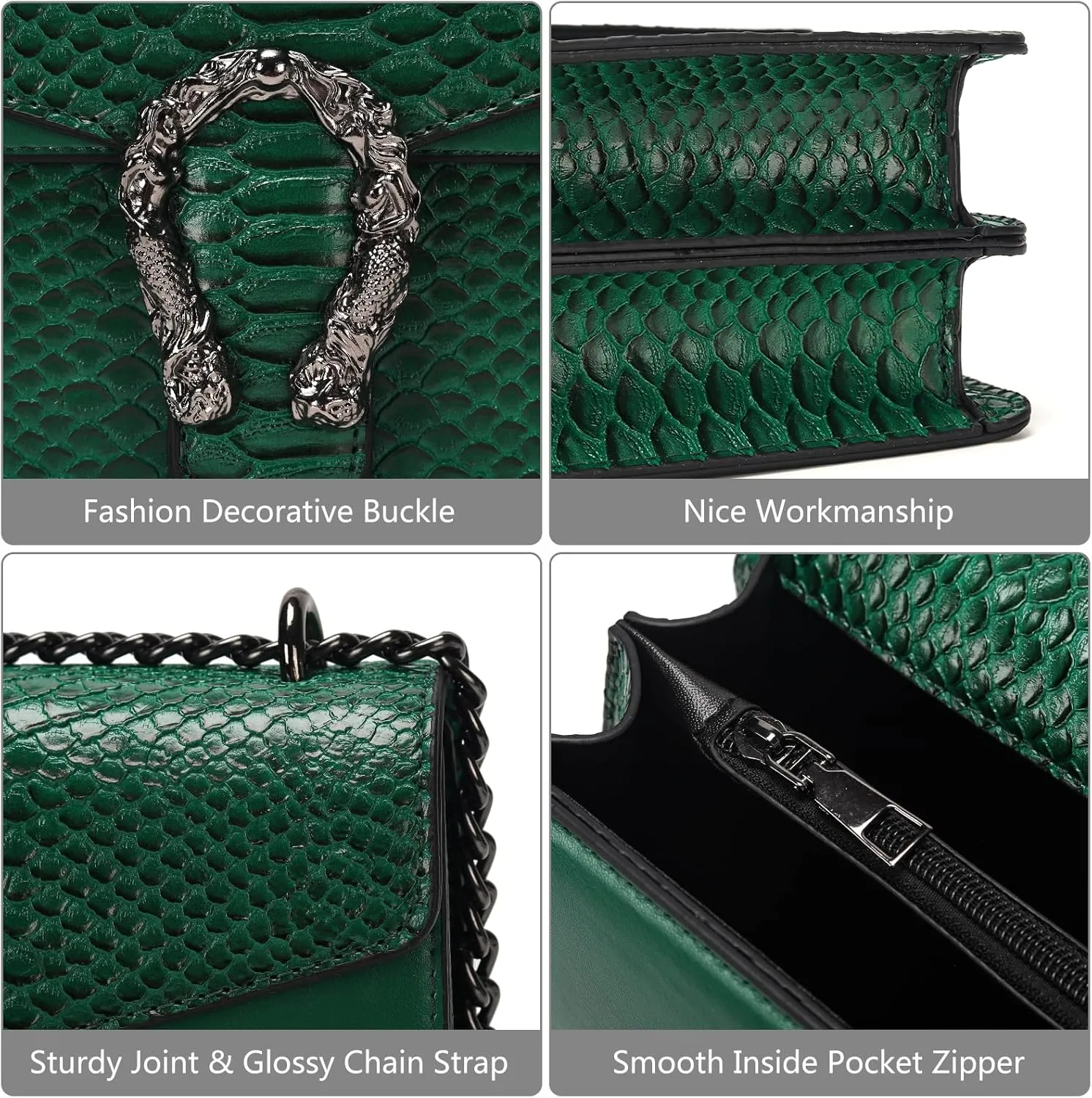 Leather Shoulder Bag Chain Purse for Women - Fashion Crossbody Bags Vintage Snake Print Underarm Bag Square Satchel Handbag