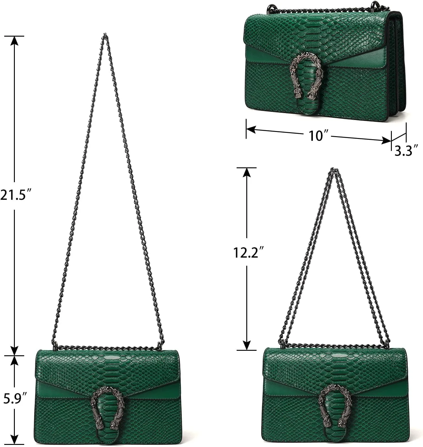 Leather Shoulder Bag Chain Purse for Women - Fashion Crossbody Bags Vintage Snake Print Underarm Bag Square Satchel Handbag