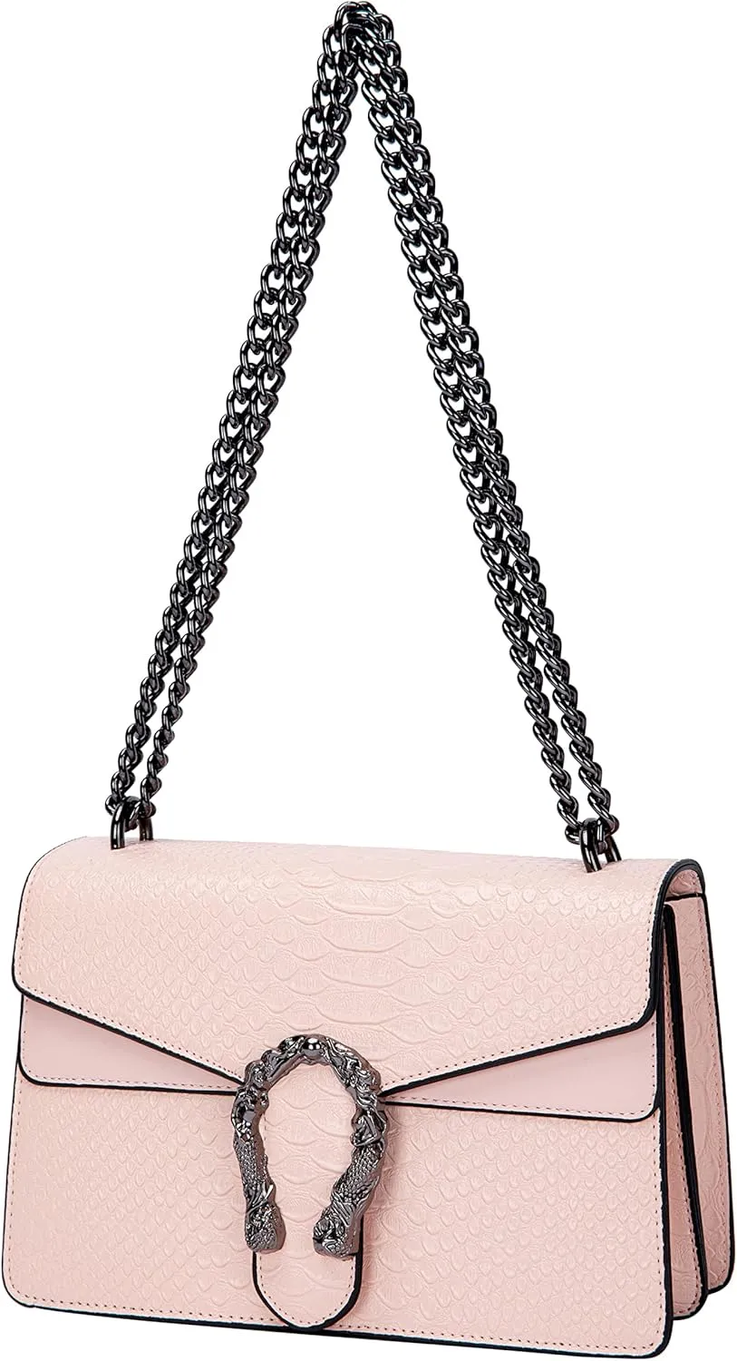 Leather Shoulder Bag Chain Purse for Women - Fashion Crossbody Bags Vintage Snake Print Underarm Bag Square Satchel Handbag