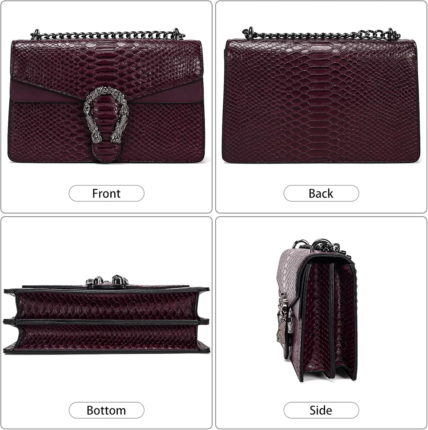 Leather Shoulder Bag Chain Purse for Women - Fashion Crossbody Bags Vintage Snake Print Underarm Bag Square Satchel Handbag