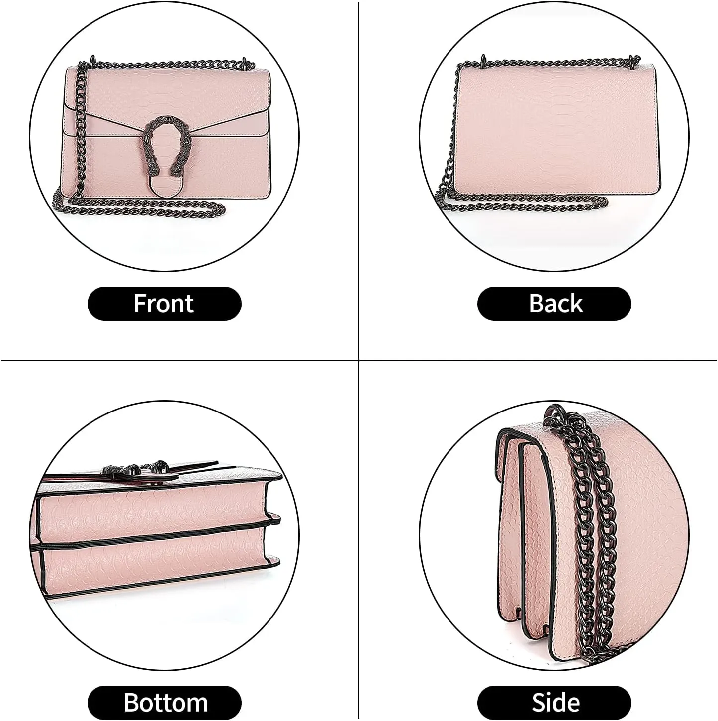 Leather Shoulder Bag Chain Purse for Women - Fashion Crossbody Bags Vintage Snake Print Underarm Bag Square Satchel Handbag