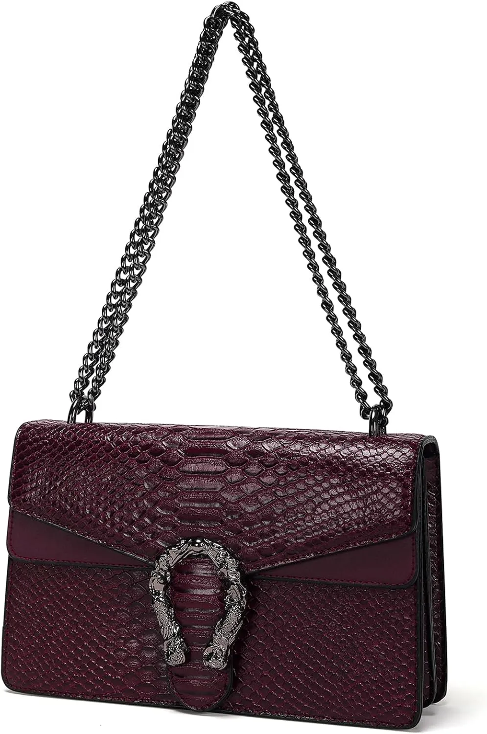 Leather Shoulder Bag Chain Purse for Women - Fashion Crossbody Bags Vintage Snake Print Underarm Bag Square Satchel Handbag
