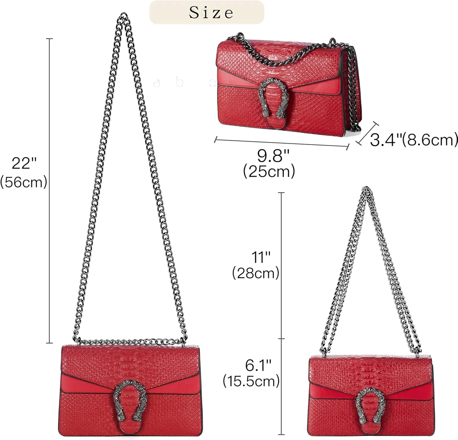 Leather Shoulder Bag Chain Purse for Women - Fashion Crossbody Bags Vintage Snake Print Underarm Bag Square Satchel Handbag