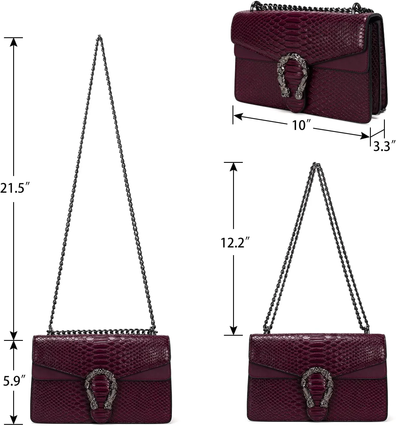 Leather Shoulder Bag Chain Purse for Women - Fashion Crossbody Bags Vintage Snake Print Underarm Bag Square Satchel Handbag