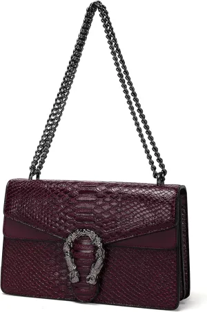 Leather Shoulder Bag Chain Purse for Women - Fashion Crossbody Bags Vintage Snake Print Underarm Bag Square Satchel Handbag