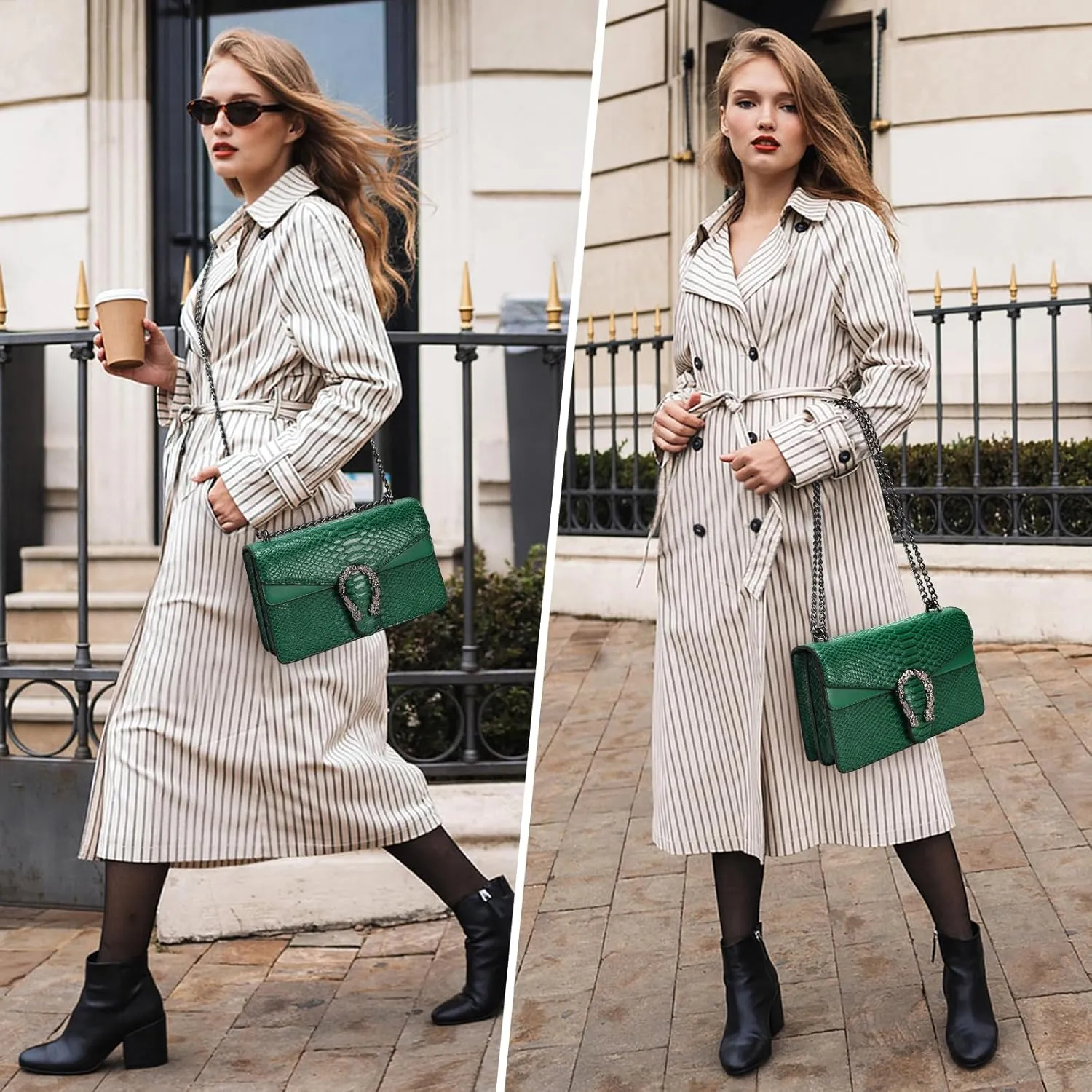 Leather Shoulder Bag Chain Purse for Women - Fashion Crossbody Bags Vintage Snake Print Underarm Bag Square Satchel Handbag