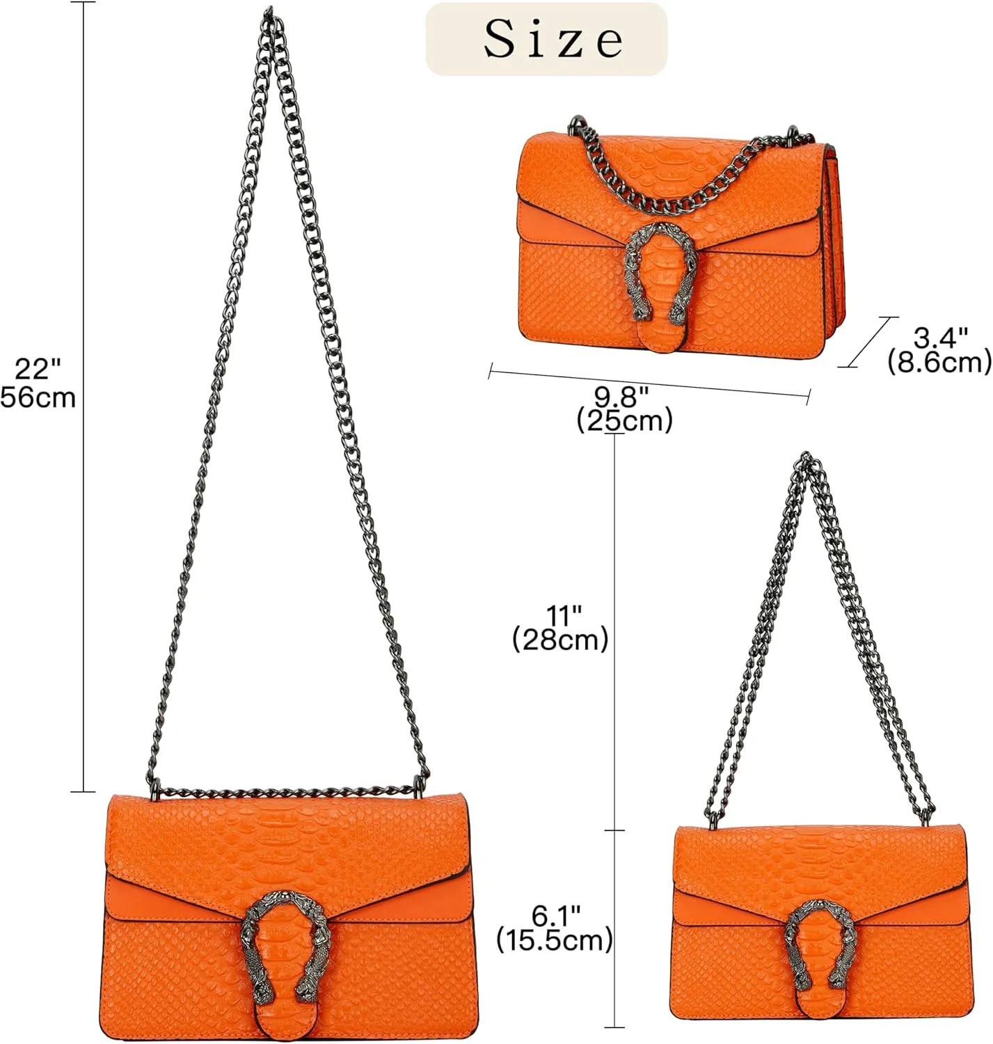 Leather Shoulder Bag Chain Purse for Women - Fashion Crossbody Bags Vintage Snake Print Underarm Bag Square Satchel Handbag