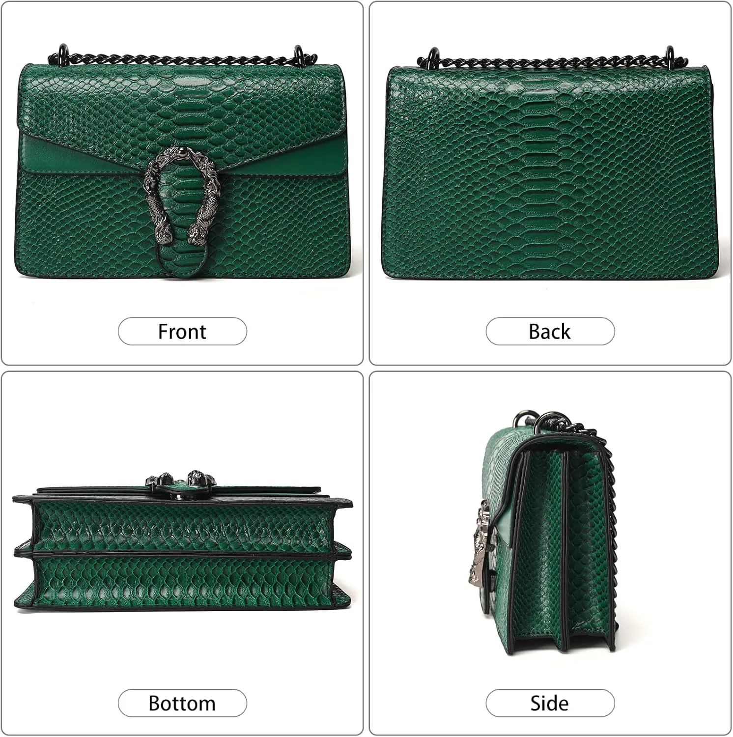 Leather Shoulder Bag Chain Purse for Women - Fashion Crossbody Bags Vintage Snake Print Underarm Bag Square Satchel Handbag