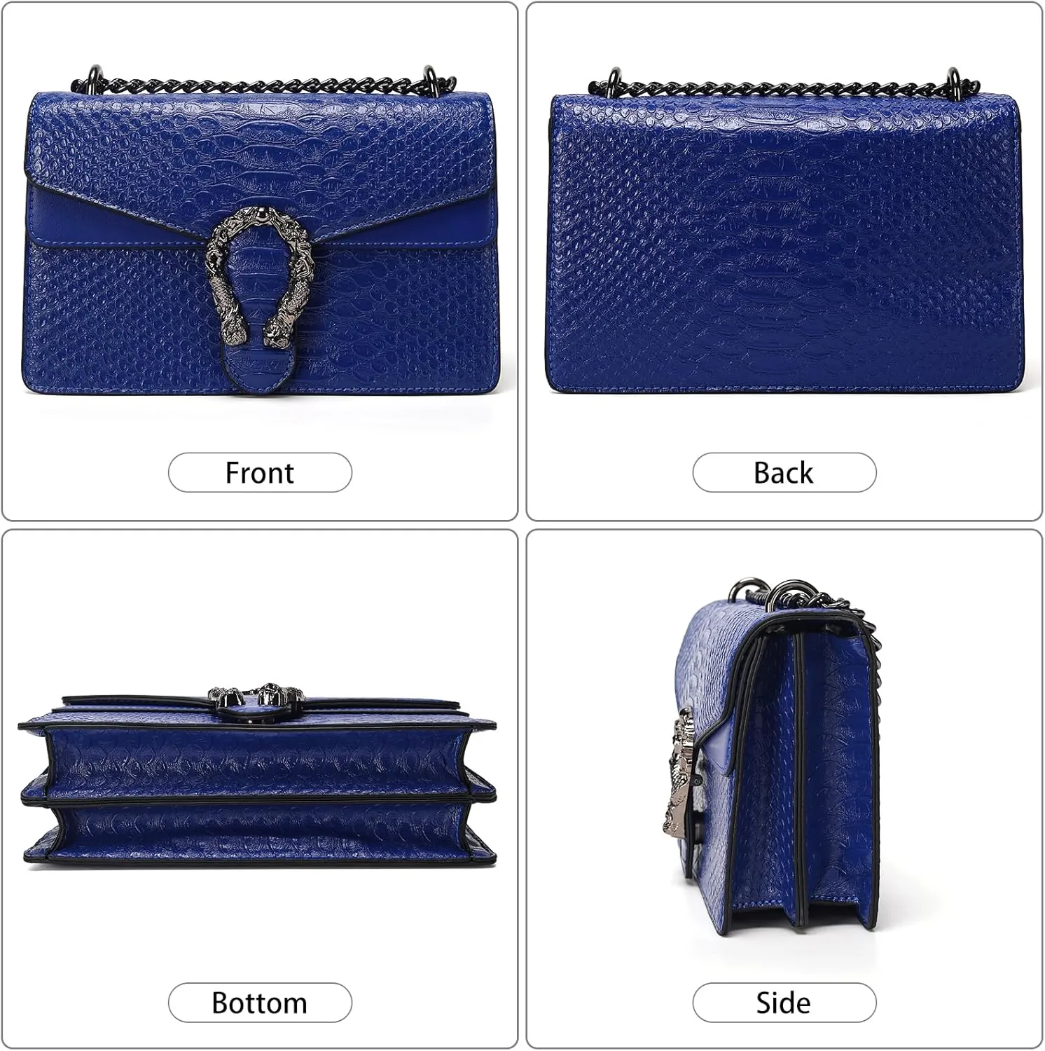 Leather Shoulder Bag Chain Purse for Women - Fashion Crossbody Bags Vintage Snake Print Underarm Bag Square Satchel Handbag