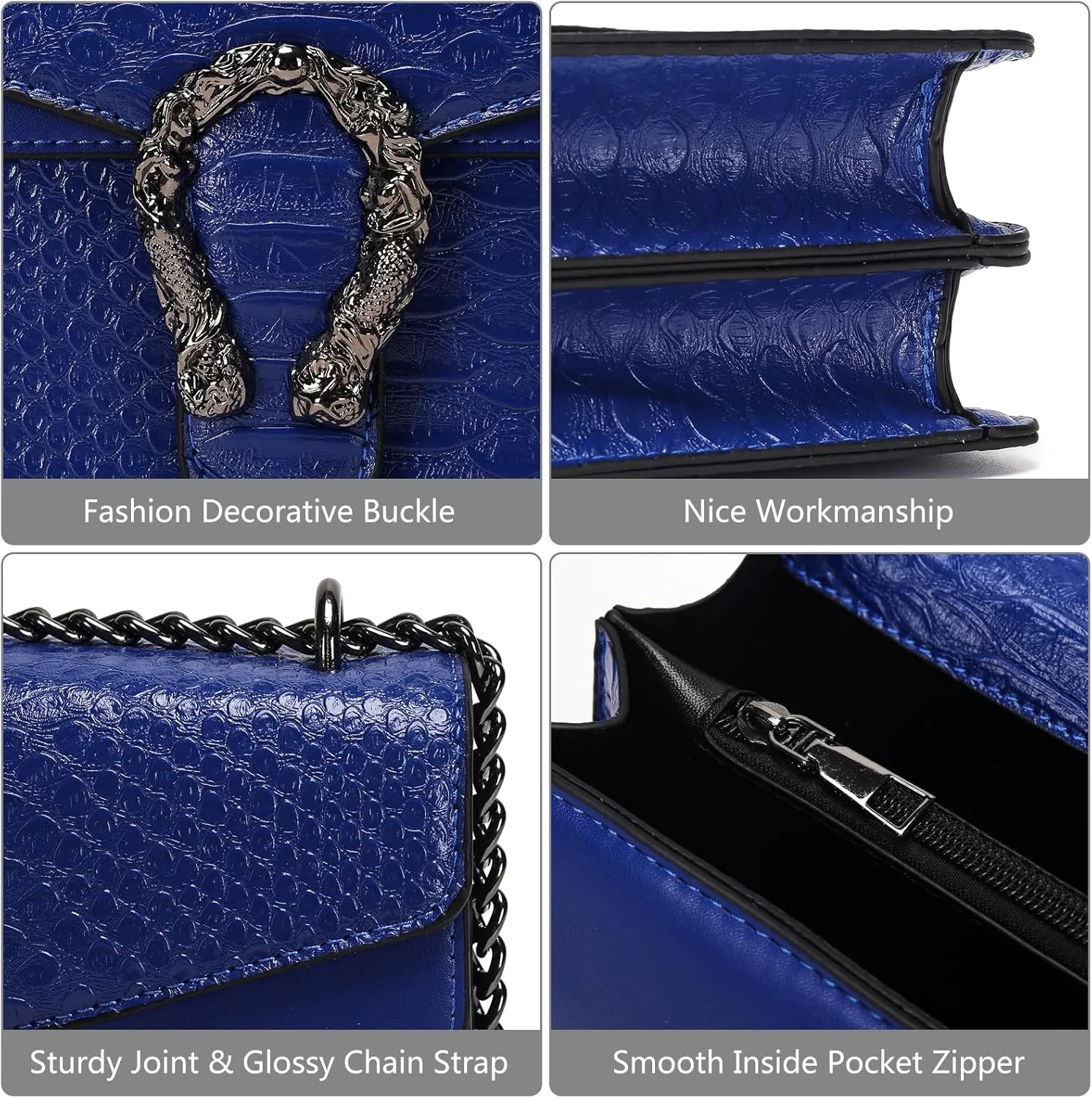 Leather Shoulder Bag Chain Purse for Women - Fashion Crossbody Bags Vintage Snake Print Underarm Bag Square Satchel Handbag