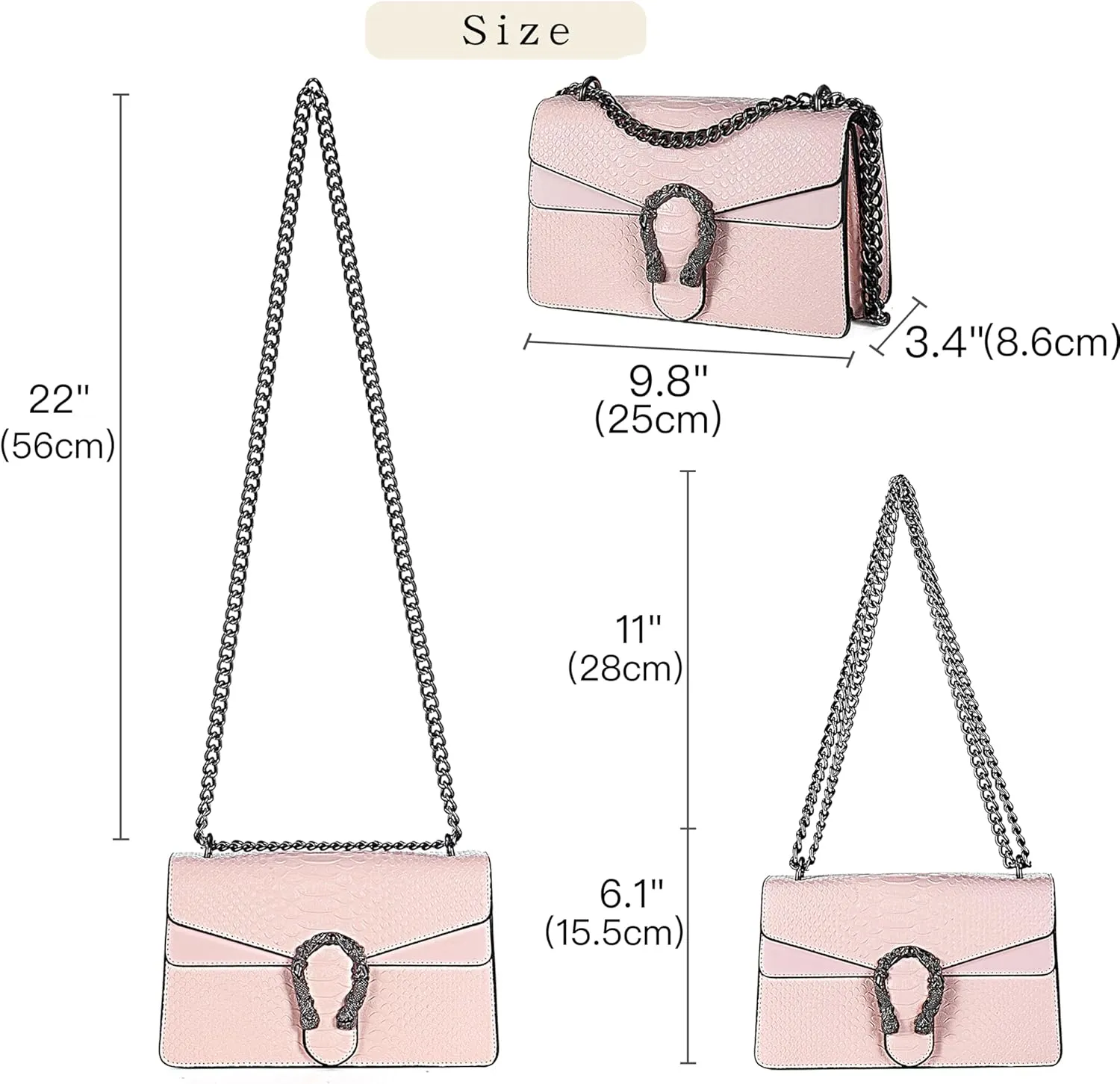 Leather Shoulder Bag Chain Purse for Women - Fashion Crossbody Bags Vintage Snake Print Underarm Bag Square Satchel Handbag