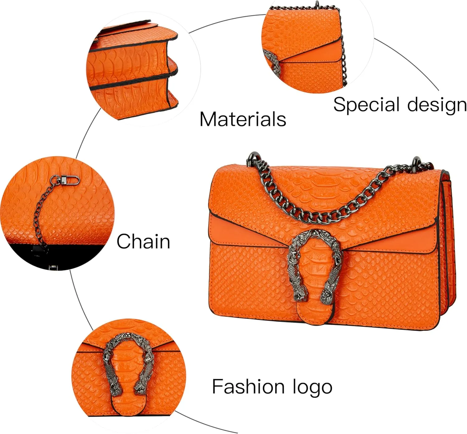 Leather Shoulder Bag Chain Purse for Women - Fashion Crossbody Bags Vintage Snake Print Underarm Bag Square Satchel Handbag