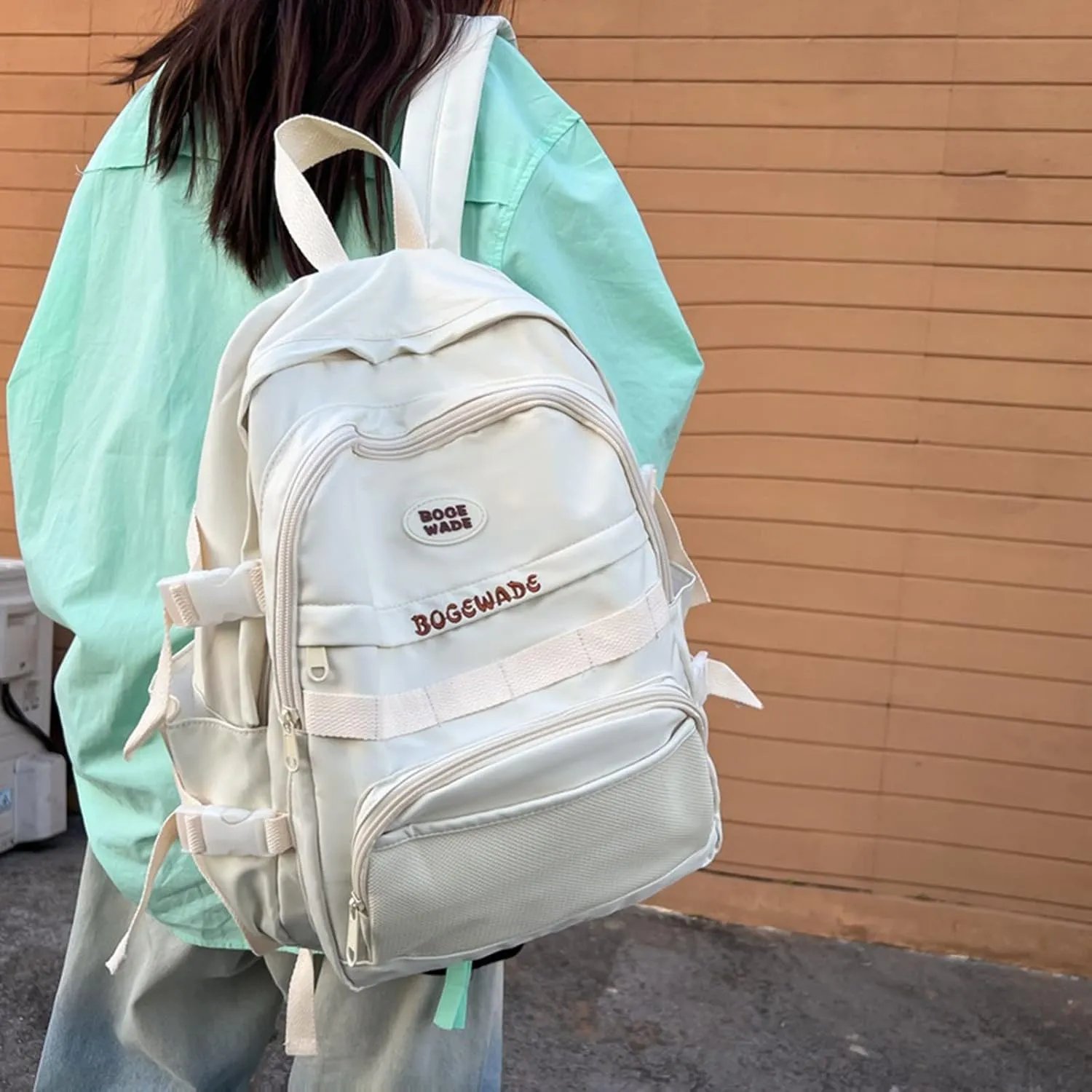 Leather Travel Backpack for Women Casual Daypack with Anti-Theft Back Pocket Fashion Bags for Travel Work Gift(Beige)