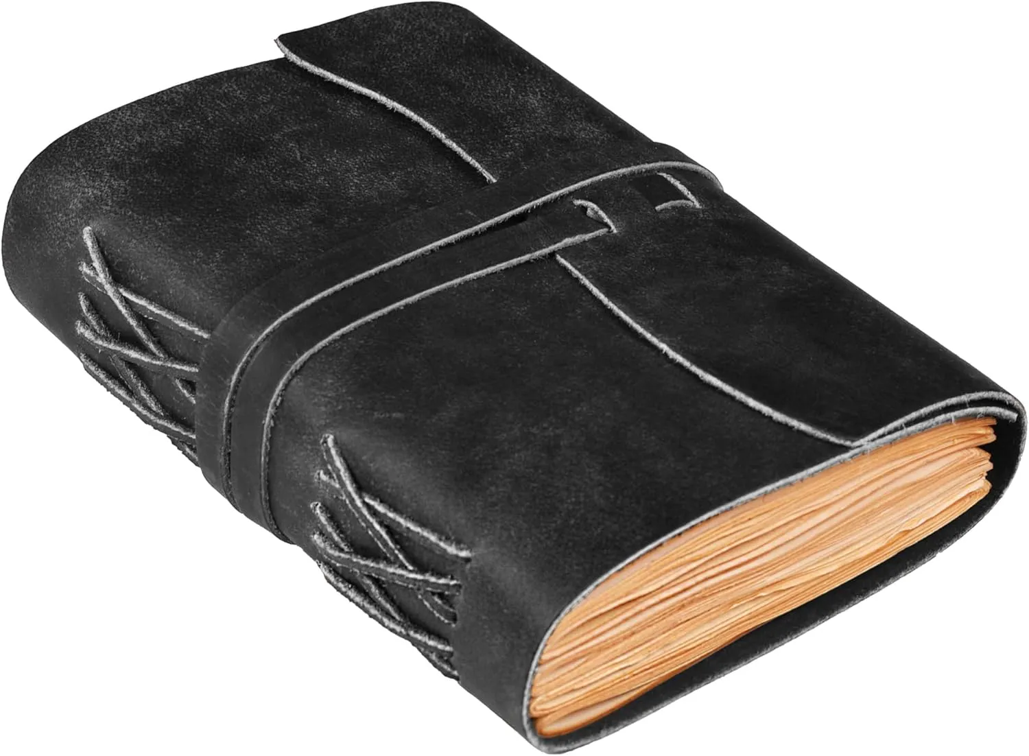 LEATHER VILLAGE Leather Bound Journal - Black, 7"X5", 220 Pages - Vintage Blank Paper Diary for Writing, Drawing, Sketchbook, and Travel Notebook - Ideal for Women and Men