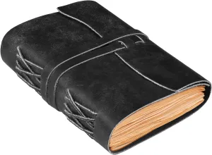 LEATHER VILLAGE Leather Bound Journal - Black, 7"X5", 220 Pages - Vintage Blank Paper Diary for Writing, Drawing, Sketchbook, and Travel Notebook - Ideal for Women and Men