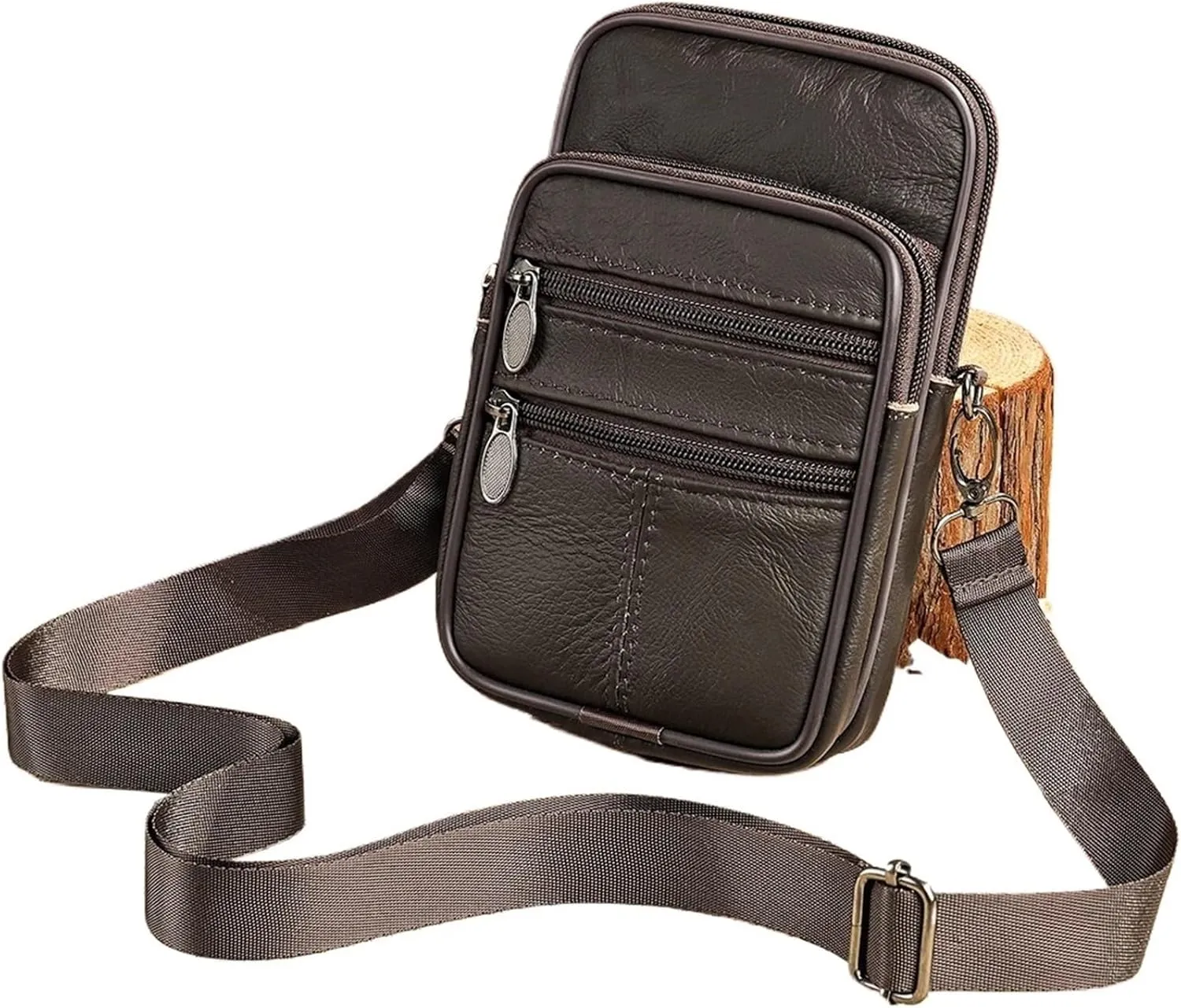 Leather Waist Bag Shoulder Male Fanny Pack Phone Small Crossbody Messenger Bag Vintage Business Belt Pouch Pocket For Outings(3103-coffee)