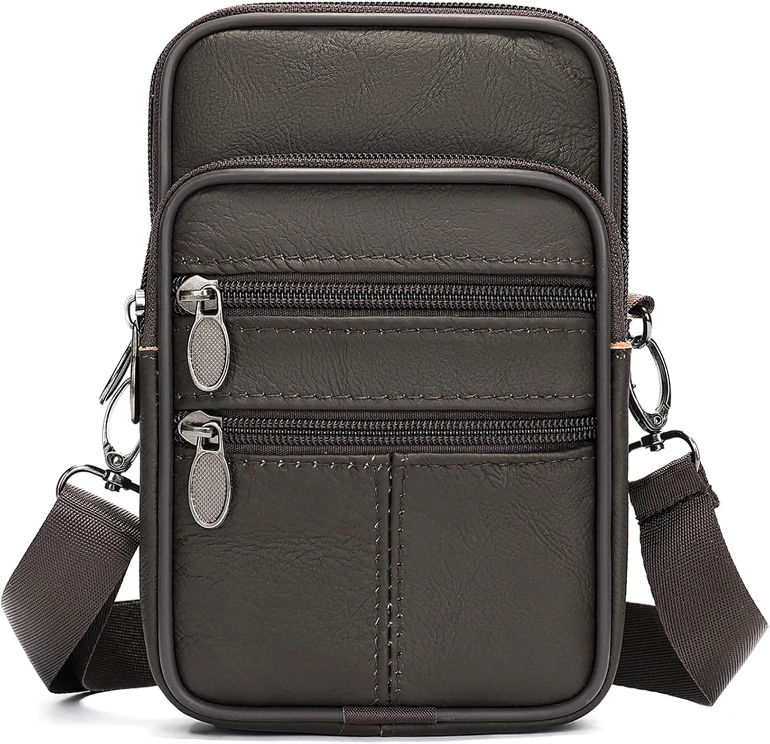 Leather Waist Bag Shoulder Male Fanny Pack Phone Small Crossbody Messenger Bag Vintage Business Belt Pouch Pocket For Outings(3103-coffee)