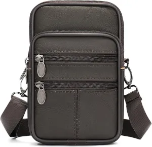 Leather Waist Bag Shoulder Male Fanny Pack Phone Small Crossbody Messenger Bag Vintage Business Belt Pouch Pocket For Outings(3103-coffee)