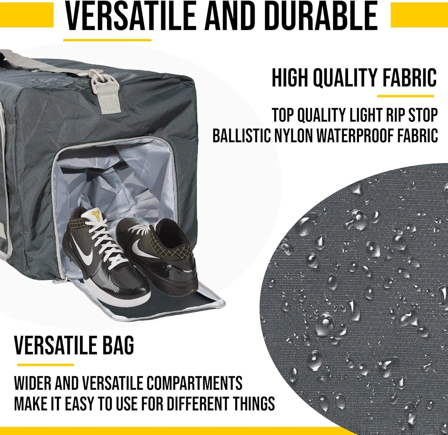 LEGEND 60L Foldable Duffle Bag for Travel - Packable Duffle Bags w/Shoe Compartment - Tear Resistant Collapsible Duffel Bags for Traveling - Lightweight Folding Duffel Bag for Men & Women -Dark Gray