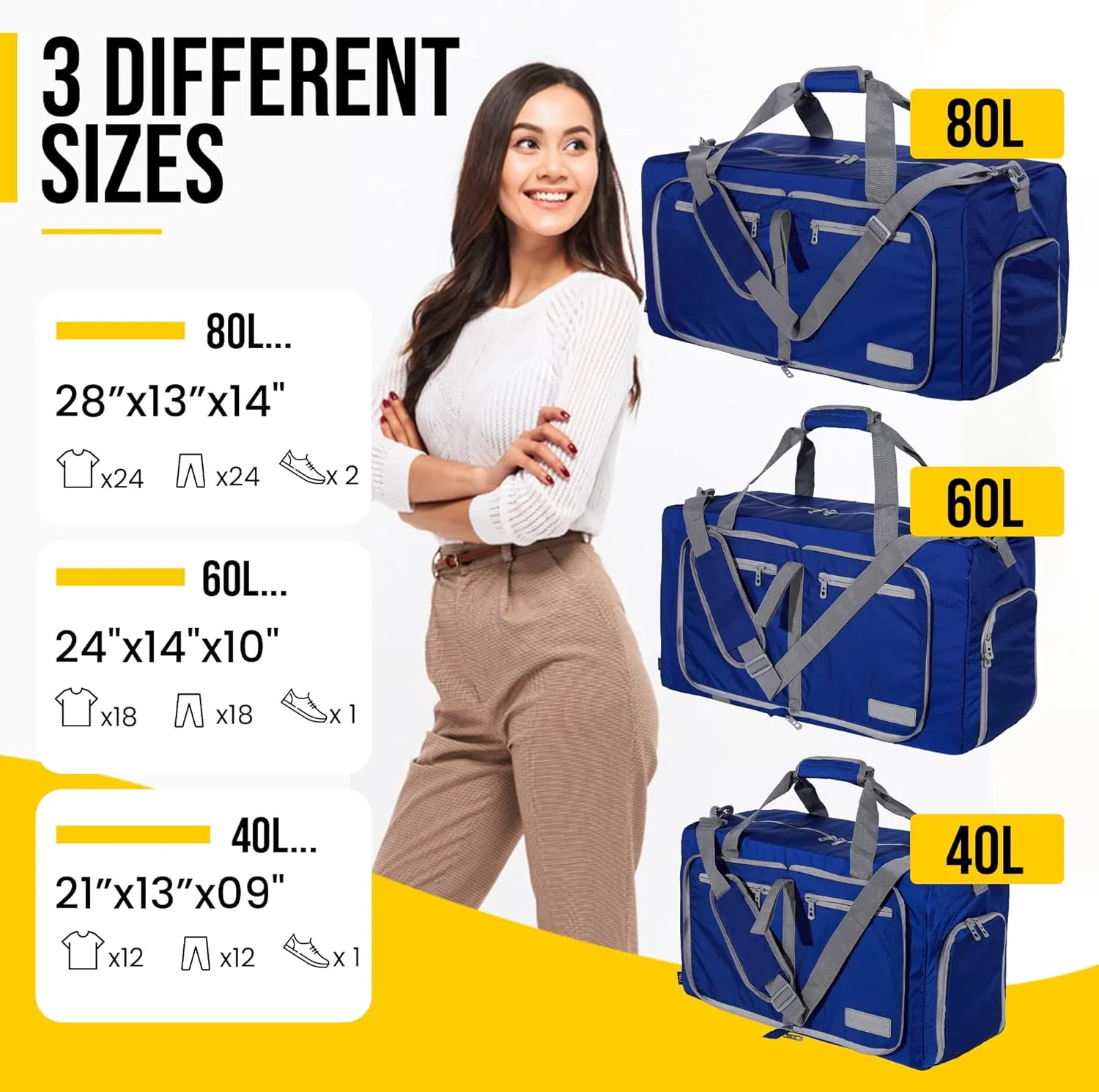 LEGEND 60L Foldable Duffle Bag for Travel - Packable Duffle Bags w/Shoe Compartment - Tear Resistant Collapsible Duffel Bags for Traveling - Lightweight Folding Duffel Bag for Men & Women -Royal Blue