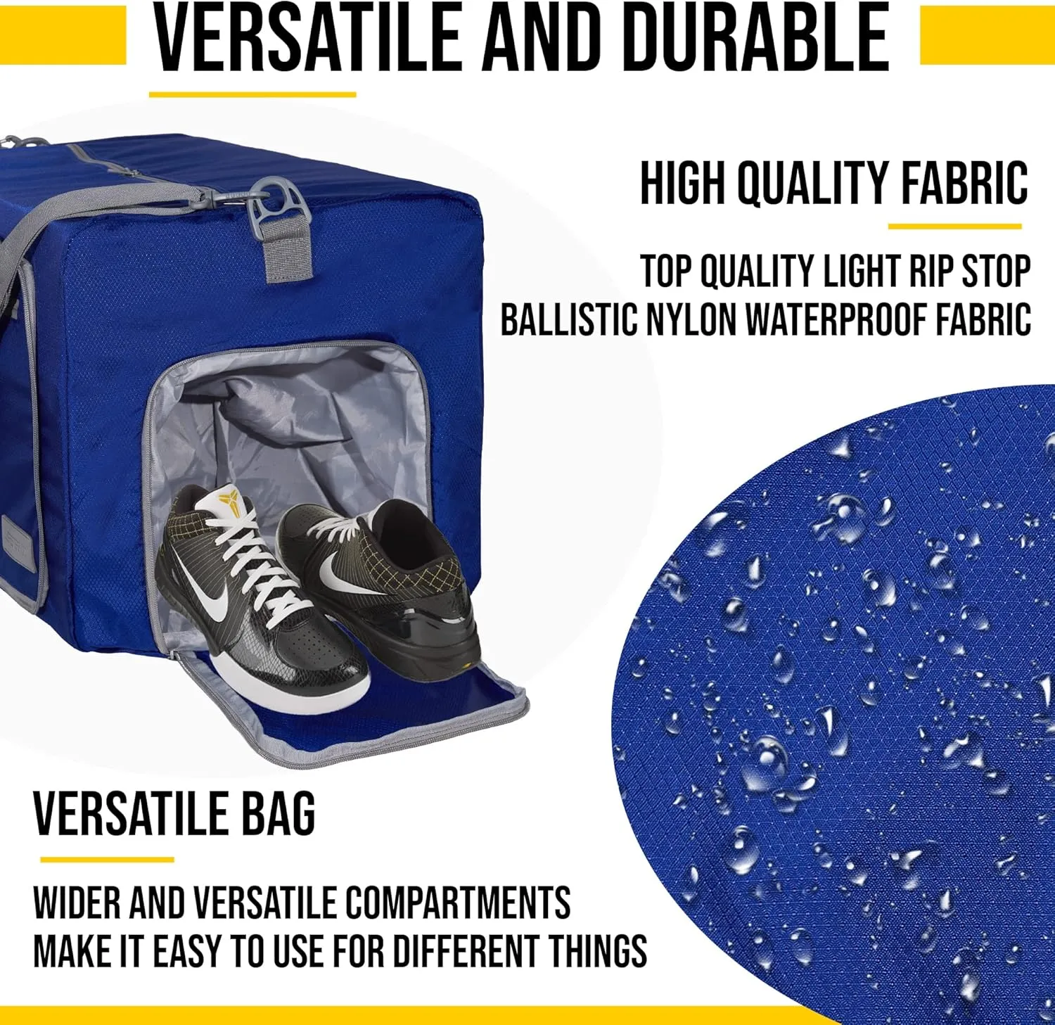 LEGEND 60L Foldable Duffle Bag for Travel - Packable Duffle Bags w/Shoe Compartment - Tear Resistant Collapsible Duffel Bags for Traveling - Lightweight Folding Duffel Bag for Men & Women -Royal Blue