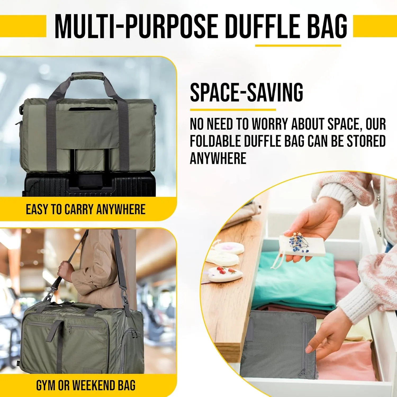 LEGEND 80L Foldable Duffle Bag for Travel - Packable Duffle Bags w/Shoe Compartment - Tear Resistant Collapsible Duffel Bags for Traveling - Lightweight Folding Duffel Bag for Men & Women -Army Green
