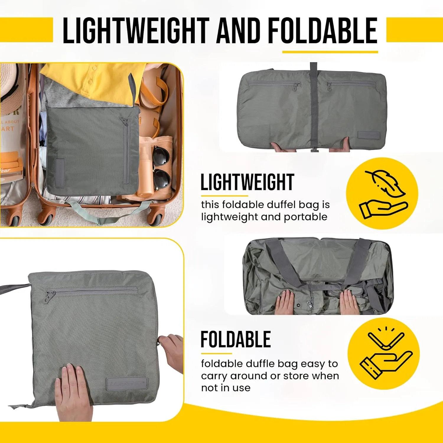 LEGEND 80L Foldable Duffle Bag for Travel - Packable Duffle Bags w/Shoe Compartment - Tear Resistant Collapsible Duffel Bags for Traveling - Lightweight Folding Duffel Bag for Men & Women -Army Green
