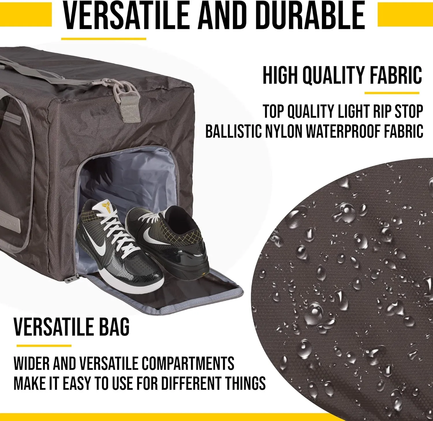 LEGEND 80L Foldable Duffle Bag for Travel - Packable Duffle Bags w/Shoe Compartment - Tear Resistant Collapsible Duffel Bags for Traveling - Lightweight Folding Duffel Bag for Men & Women -Chocolate
