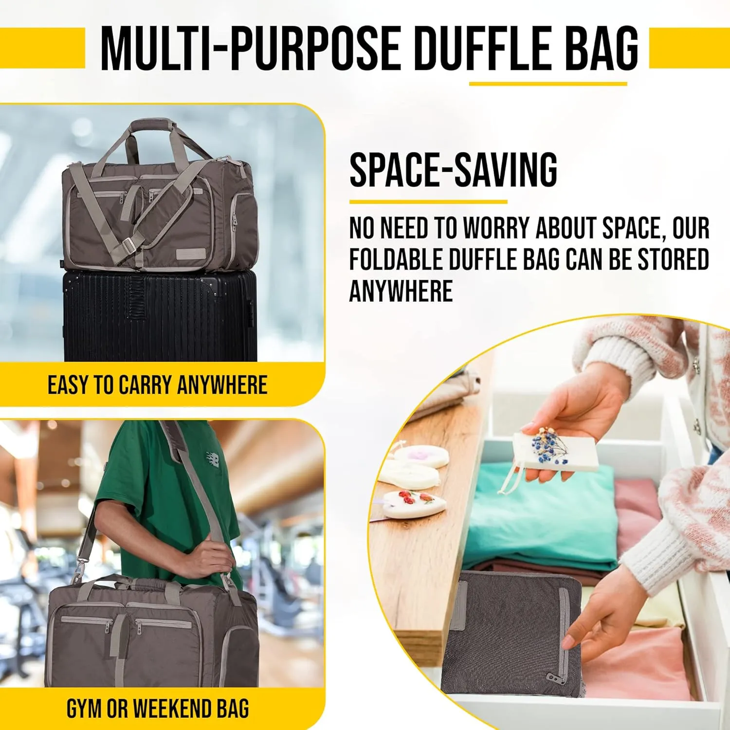 LEGEND 80L Foldable Duffle Bag for Travel - Packable Duffle Bags w/Shoe Compartment - Tear Resistant Collapsible Duffel Bags for Traveling - Lightweight Folding Duffel Bag for Men & Women -Chocolate
