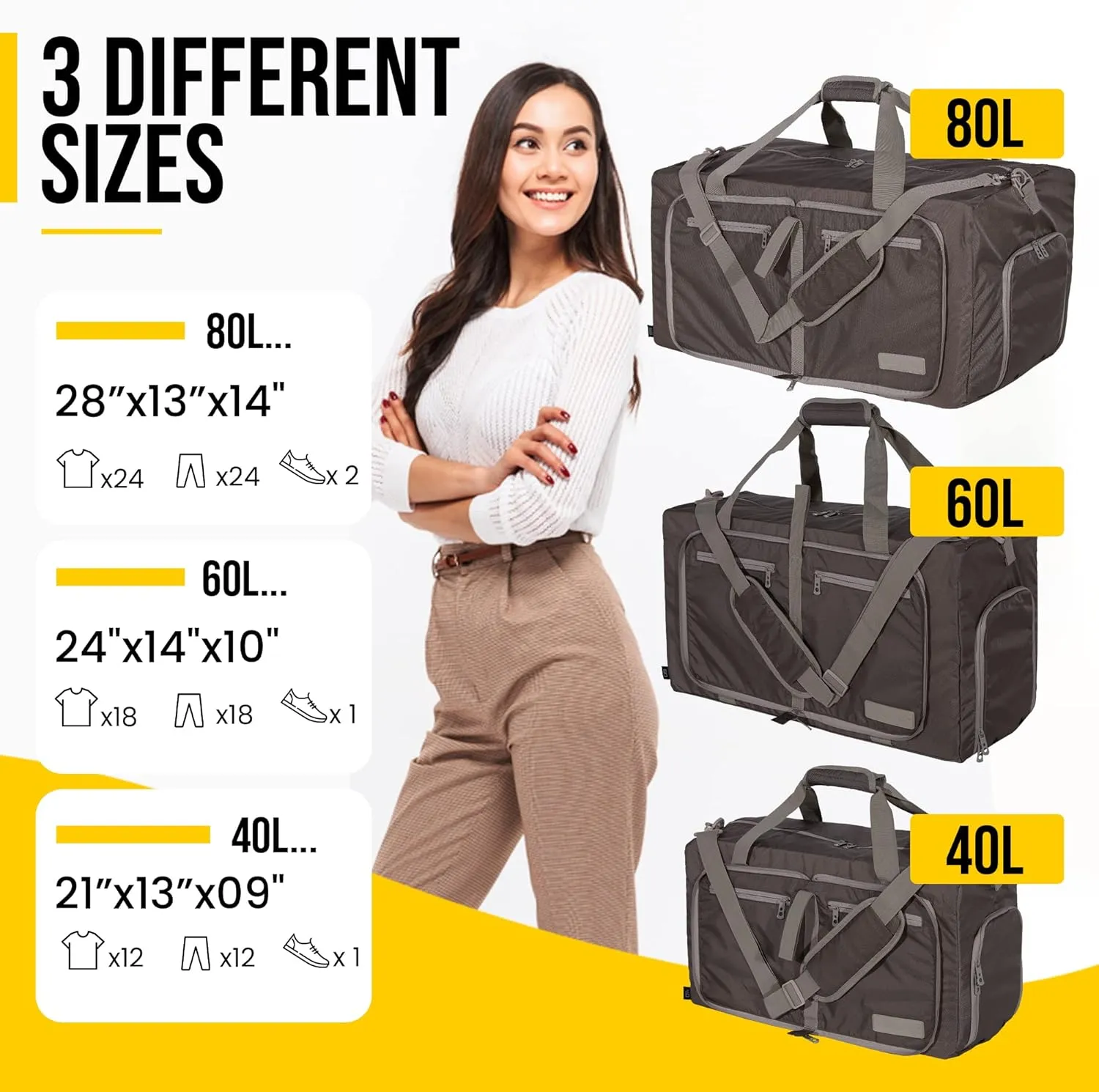 LEGEND 80L Foldable Duffle Bag for Travel - Packable Duffle Bags w/Shoe Compartment - Tear Resistant Collapsible Duffel Bags for Traveling - Lightweight Folding Duffel Bag for Men & Women -Chocolate