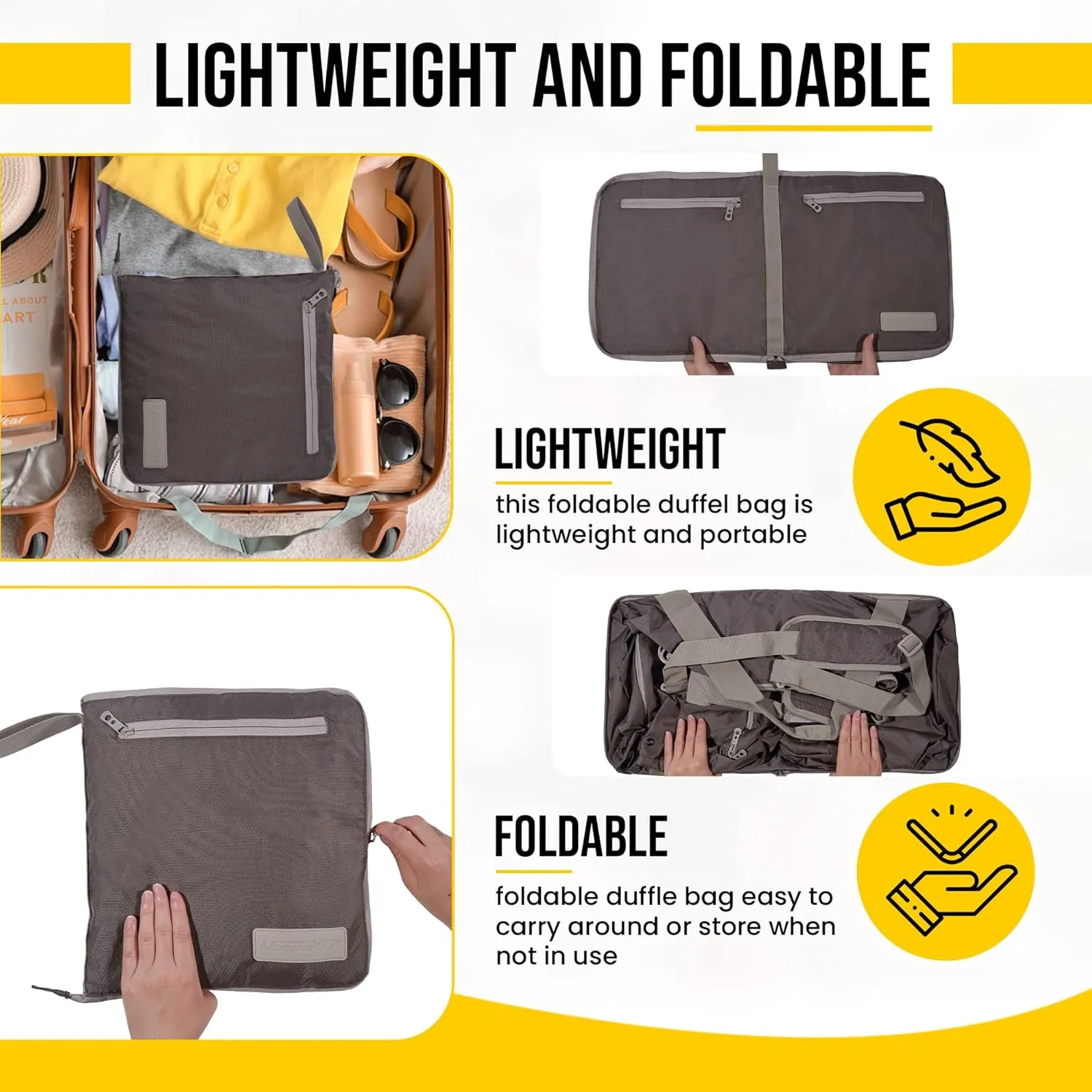 LEGEND 80L Foldable Duffle Bag for Travel - Packable Duffle Bags w/Shoe Compartment - Tear Resistant Collapsible Duffel Bags for Traveling - Lightweight Folding Duffel Bag for Men & Women -Chocolate