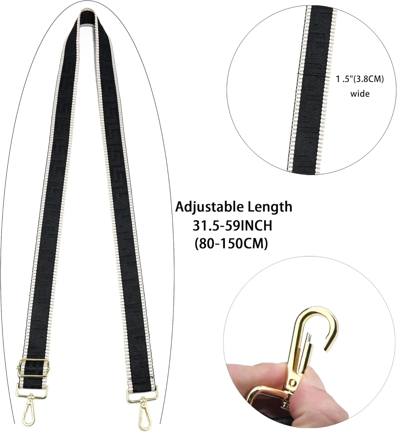 LEMEDE Wide Purse Strap Replacement Crossbody Canvas Shoulder Bag, Universal Adjustable Straps for Bags(58”long)