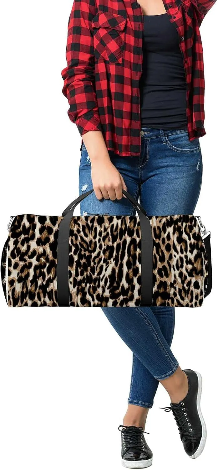 Leopard Sports Duffel Bag Travel Gym Tote Bags Lightweight Durable Shoulder Strap Waterproof Polyester Outside Mesh Pocket Overnight Trip Duffel Bag for Women Men