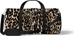 Leopard Sports Duffel Bag Travel Gym Tote Bags Lightweight Durable Shoulder Strap Waterproof Polyester Outside Mesh Pocket Overnight Trip Duffel Bag for Women Men