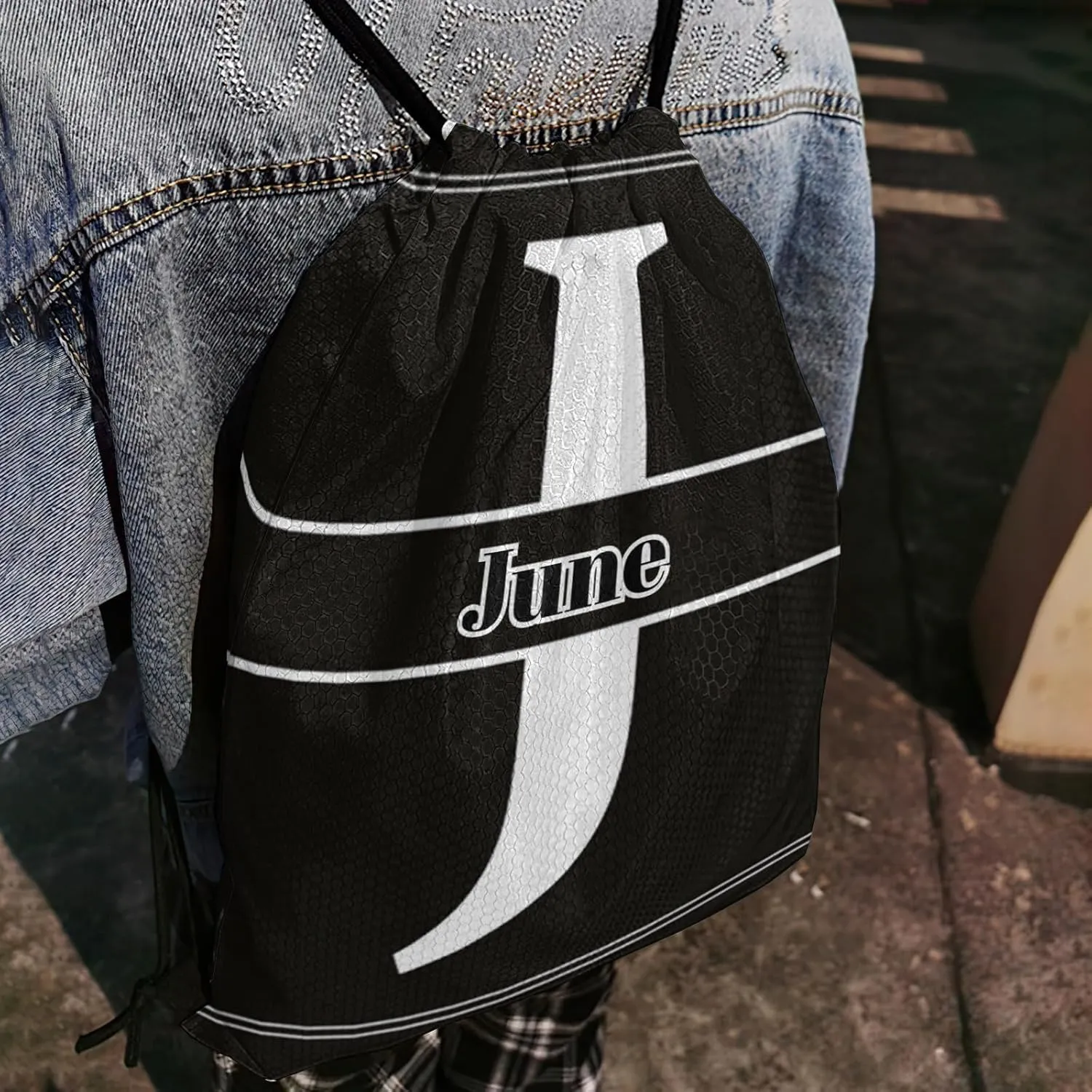 Letter J Drawstring Sackpack Gym Yoga Sport Backpack Bag Waterproof Storage Bags for Women Men
