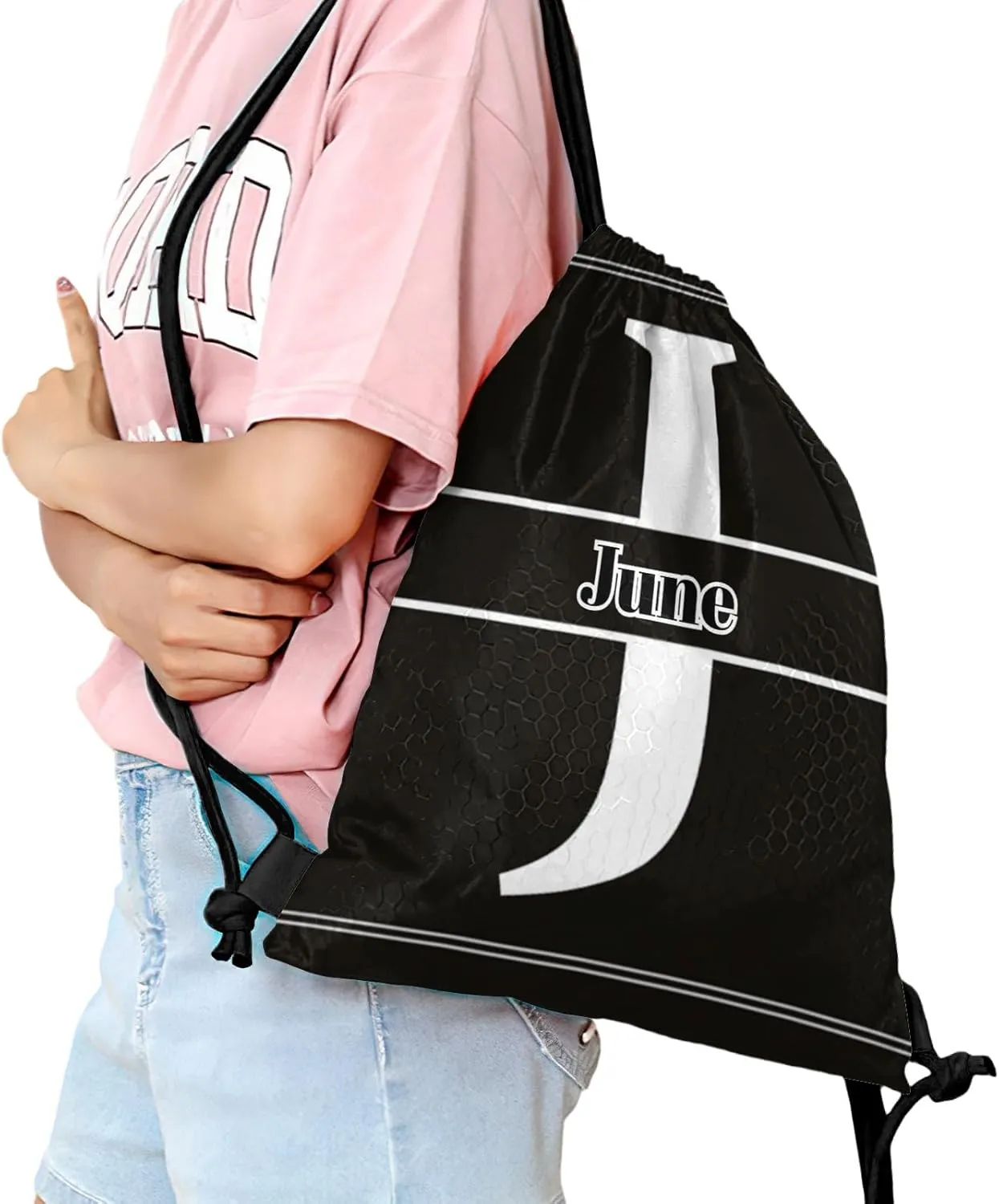 Letter J Drawstring Sackpack Gym Yoga Sport Backpack Bag Waterproof Storage Bags for Women Men