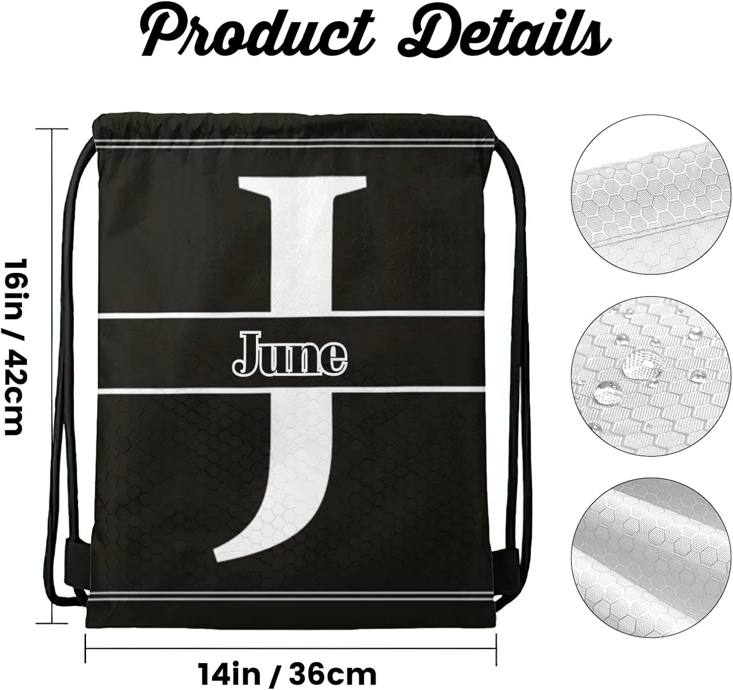 Letter J Drawstring Sackpack Gym Yoga Sport Backpack Bag Waterproof Storage Bags for Women Men