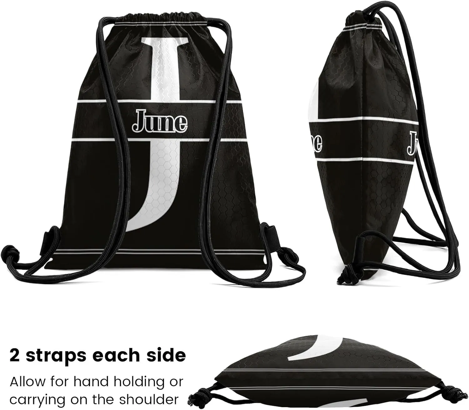 Letter J Drawstring Sackpack Gym Yoga Sport Backpack Bag Waterproof Storage Bags for Women Men