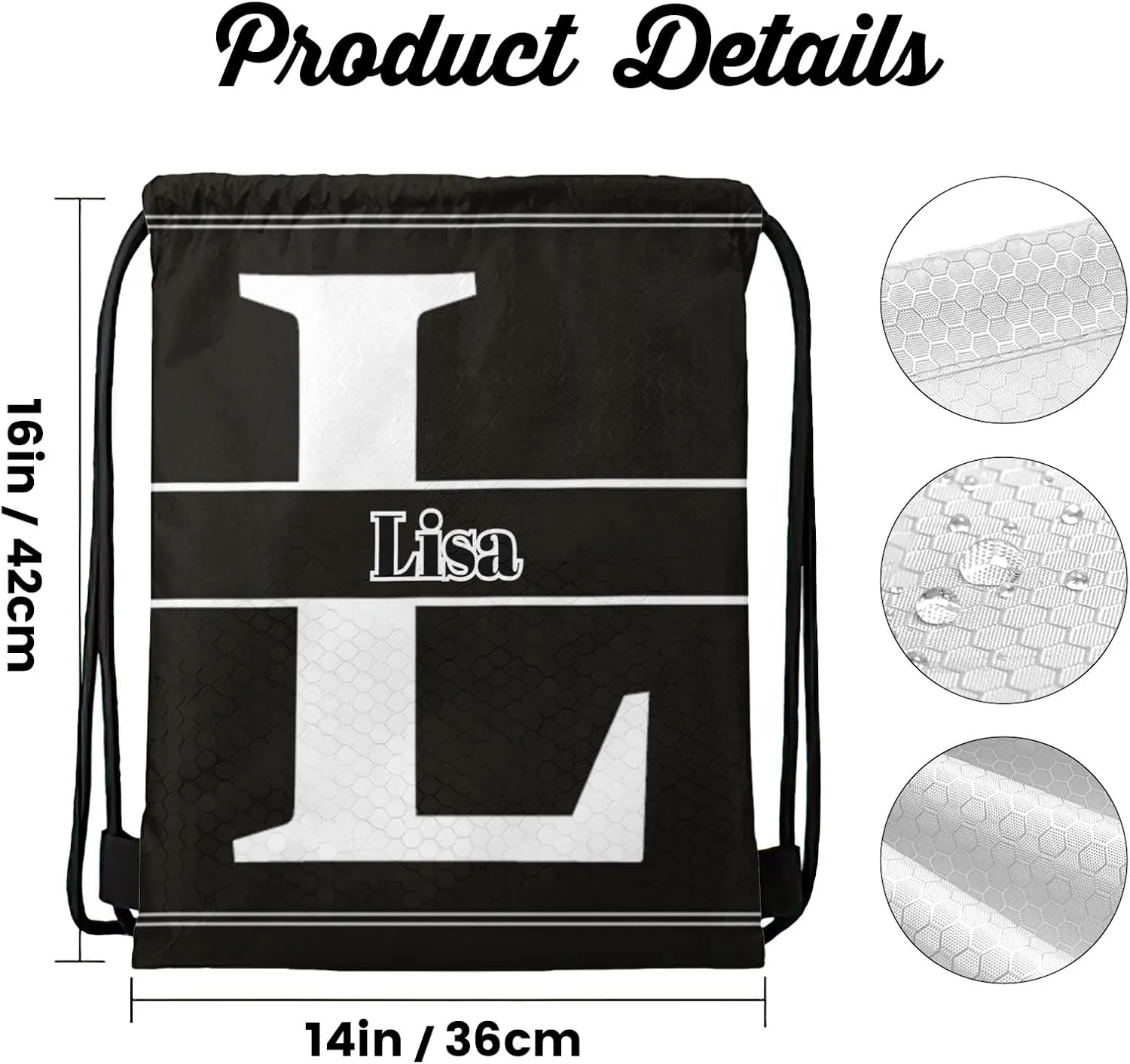 Letter L Drawstring Sackpack Gym Yoga Sport Backpack Bag Waterproof Storage Bags for Women Men