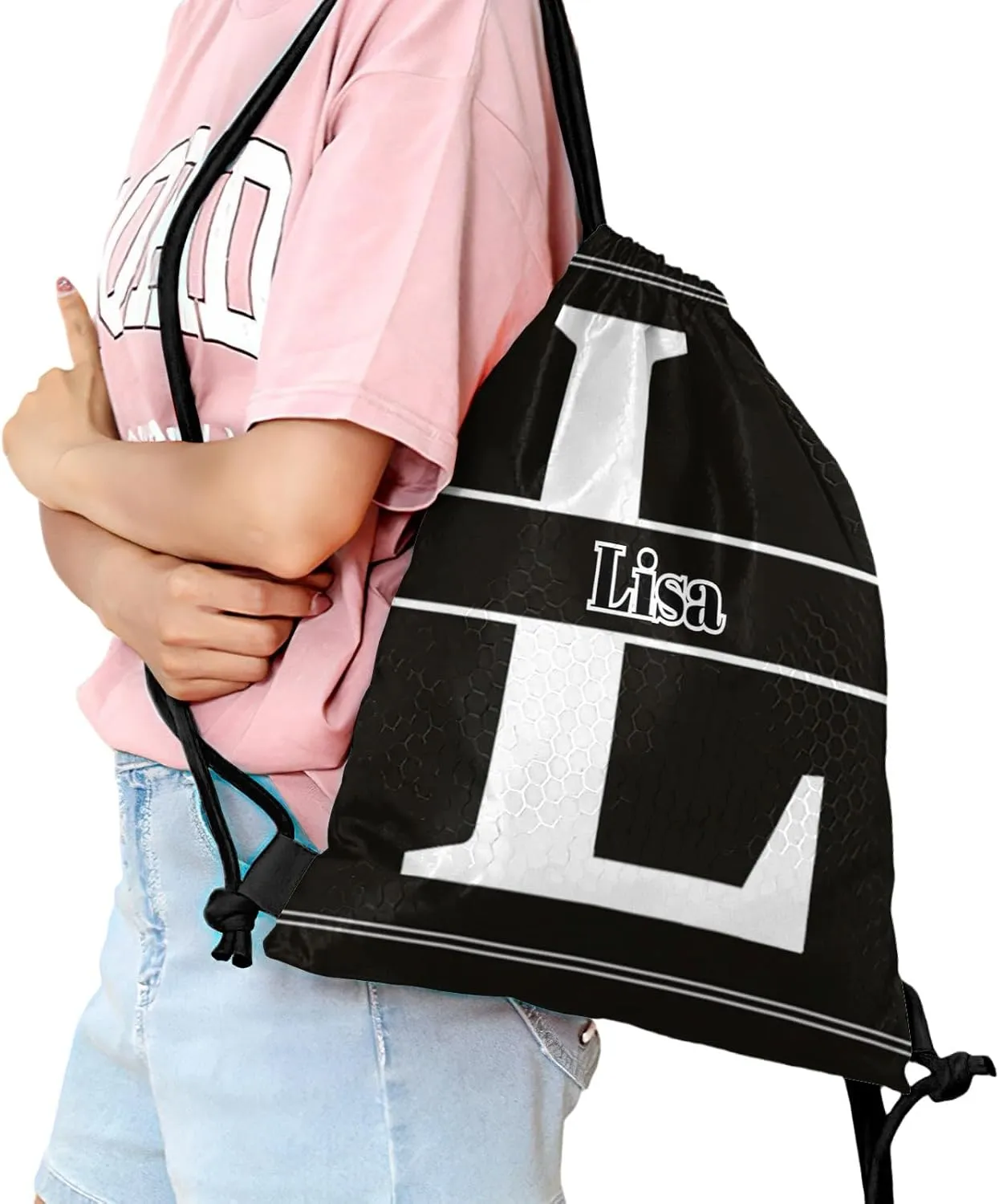Letter L Drawstring Sackpack Gym Yoga Sport Backpack Bag Waterproof Storage Bags for Women Men