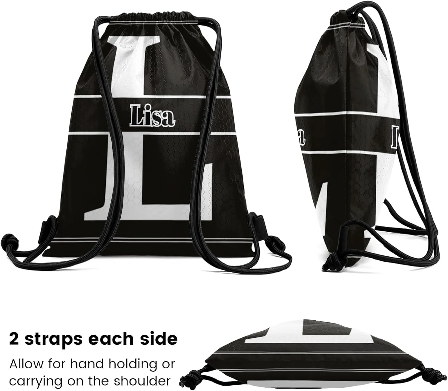 Letter L Drawstring Sackpack Gym Yoga Sport Backpack Bag Waterproof Storage Bags for Women Men