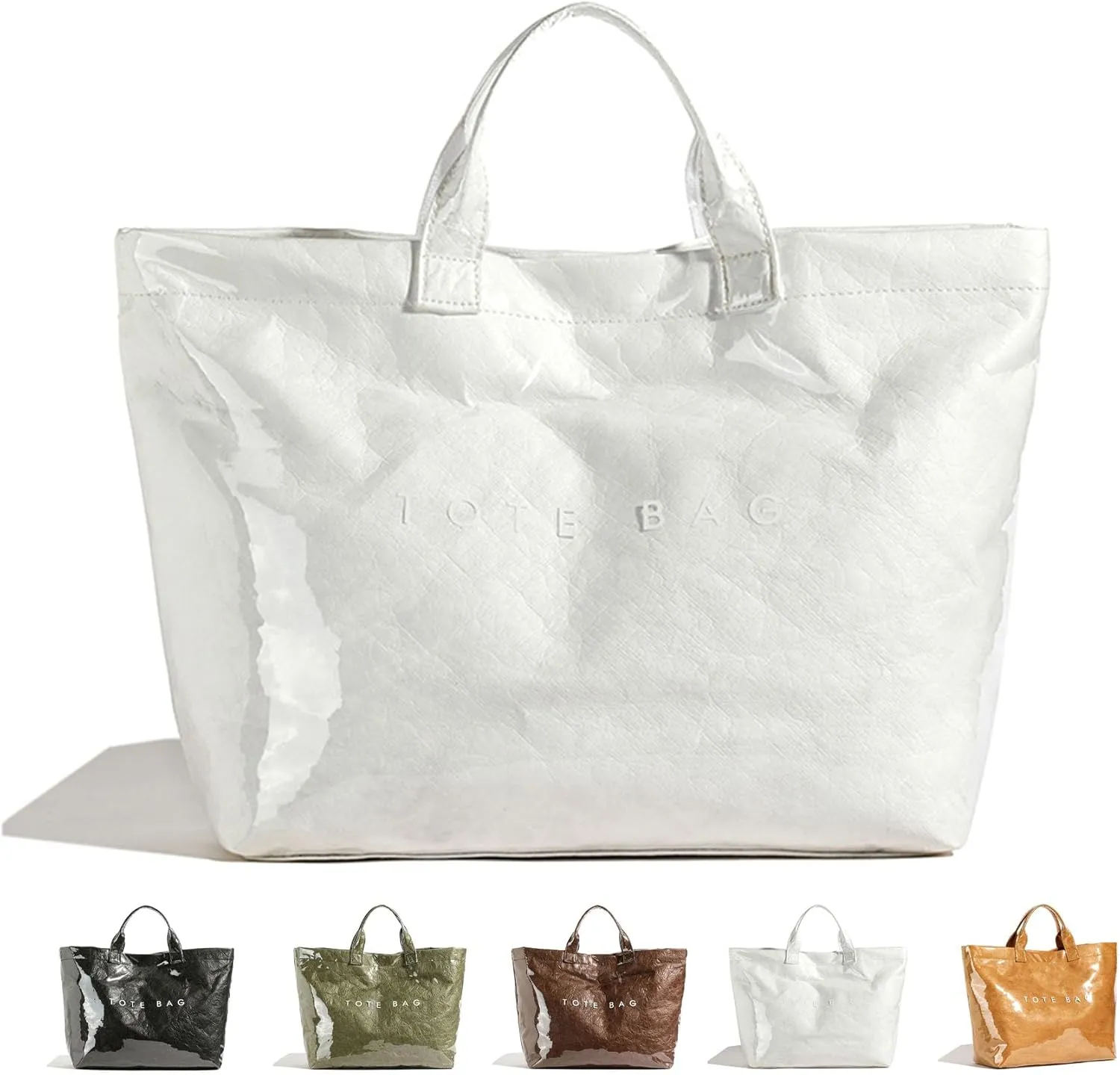 Letter Print Work Tote Bag, PVC Tote Bag for Women, Solid Color Large Kraft Paper Hobo Bag with Shoulder Strap