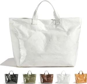 Letter Print Work Tote Bag, PVC Tote Bag for Women, Solid Color Large Kraft Paper Hobo Bag with Shoulder Strap