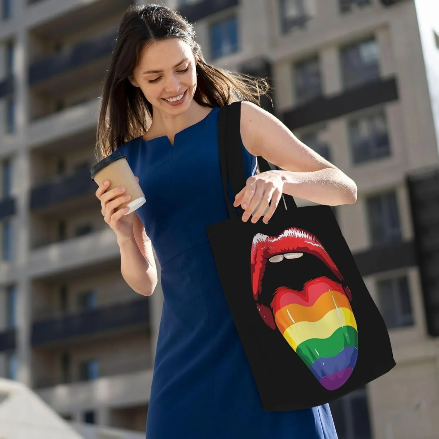 LGBT Pride Rainbow Gay Progress Pride Flag ALLY Canvas Totes Bag Shoulder Bags Shopping Crossbody 13.8 X 15.4 inch